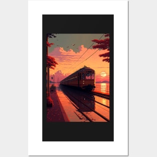 Retro Anime Style Old Japanese Train Posters and Art